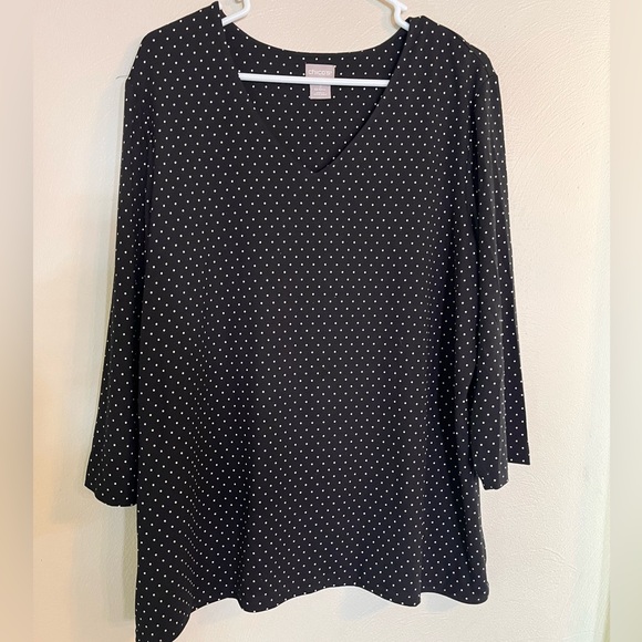 Chico’s women’s black with polka dots XL long sleeve lined shirt top blouse - Picture 1 of 11